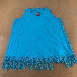 Avenue Womens Tank Top Blue Sleeveless Scoop Neck Crochet Boho Plus 22-24 New